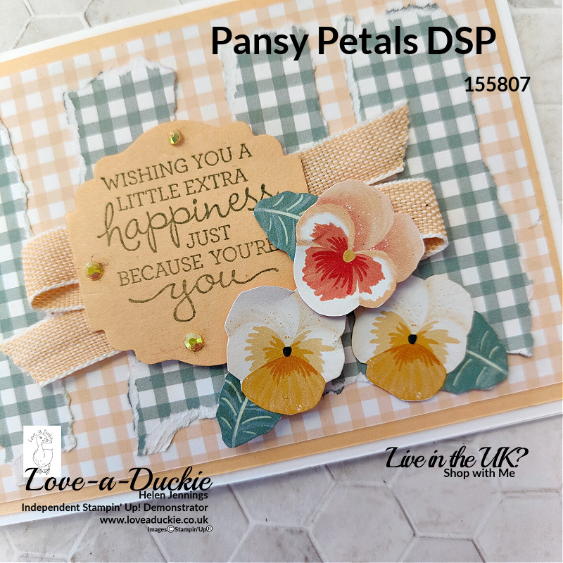 Fussy cut pansies and torn paper using the Pansy petals Designer Series paper from Stampin' Up!
