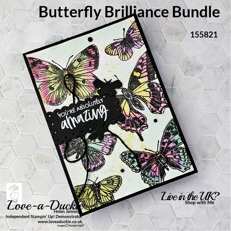 A heat embossed and water coloured card using the Butterfly Brilliance bundle from Stampin' Up!