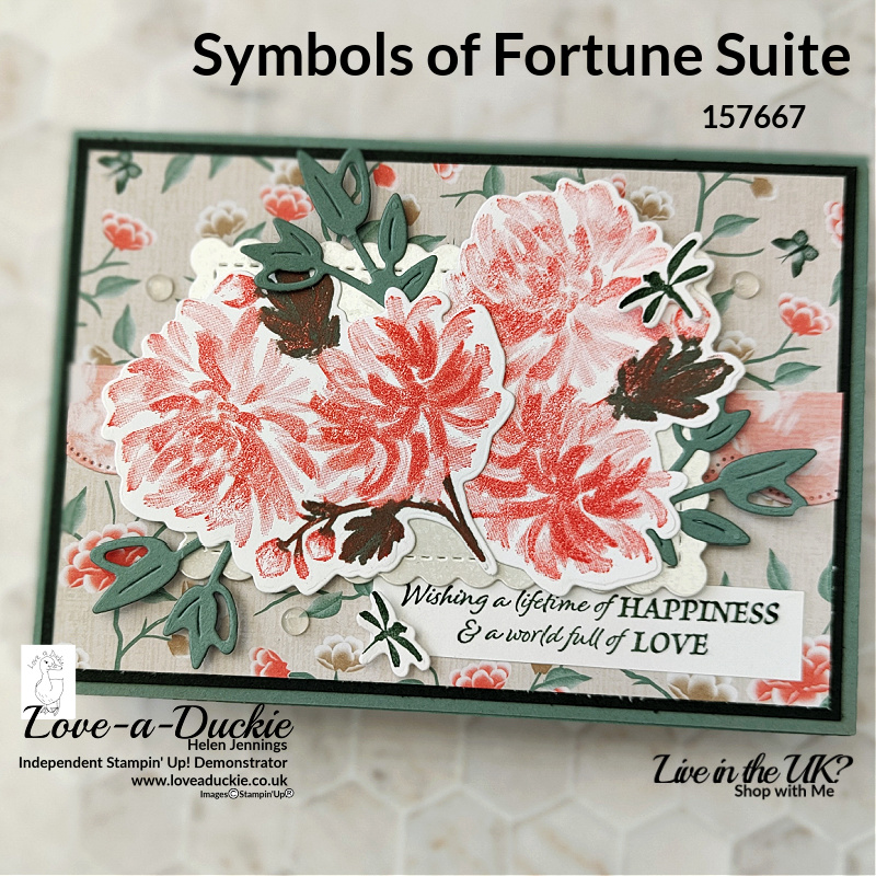 A chrysanthemum image from the Symbols of Fortune Suite from Stampin' Up on this oriental themed card.