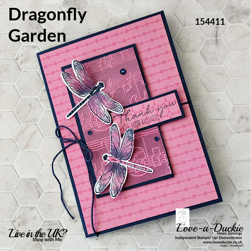 A thank you card featuring dragonflies from Stampin' Up's dragonfly Garden bundle.