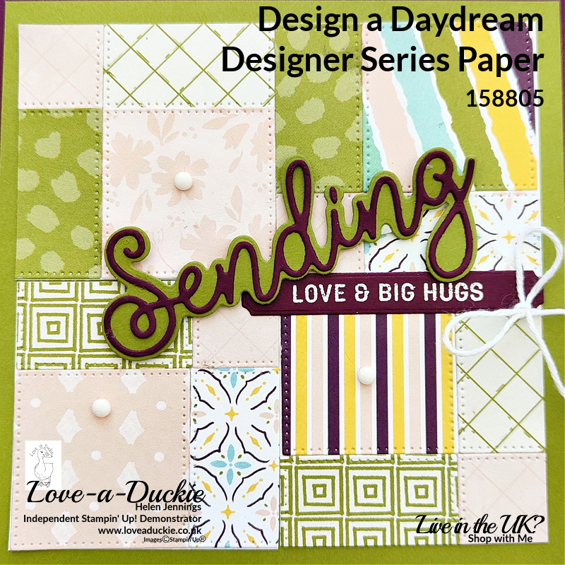 Quilting Effect Card made up of stitched squares of Designer Series paper from Stampin' Up!