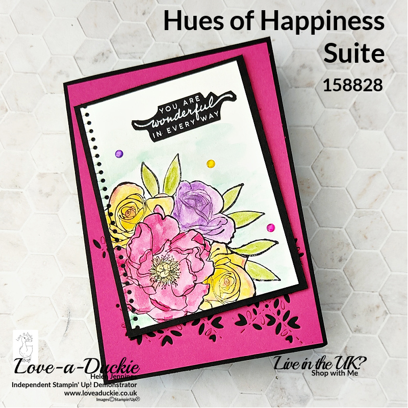 Masking Stamped Images in this card using Stampin' Up's Hues of happiness Suite