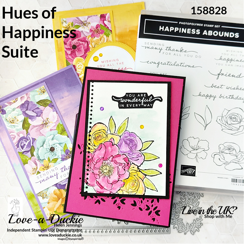 Cards created with Stampin' Up's Hues of Happiness Suite incorporating masking stamped images and quick & easy cards