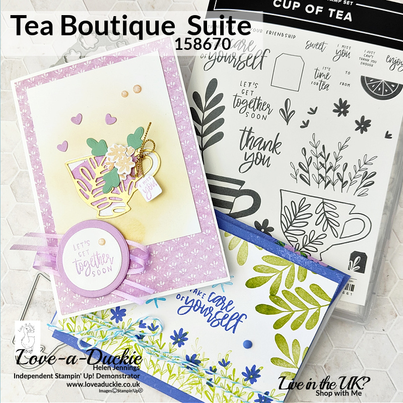 Using inks, stamps and paper to create cards with the tea boutique suite from Stampin' Up!