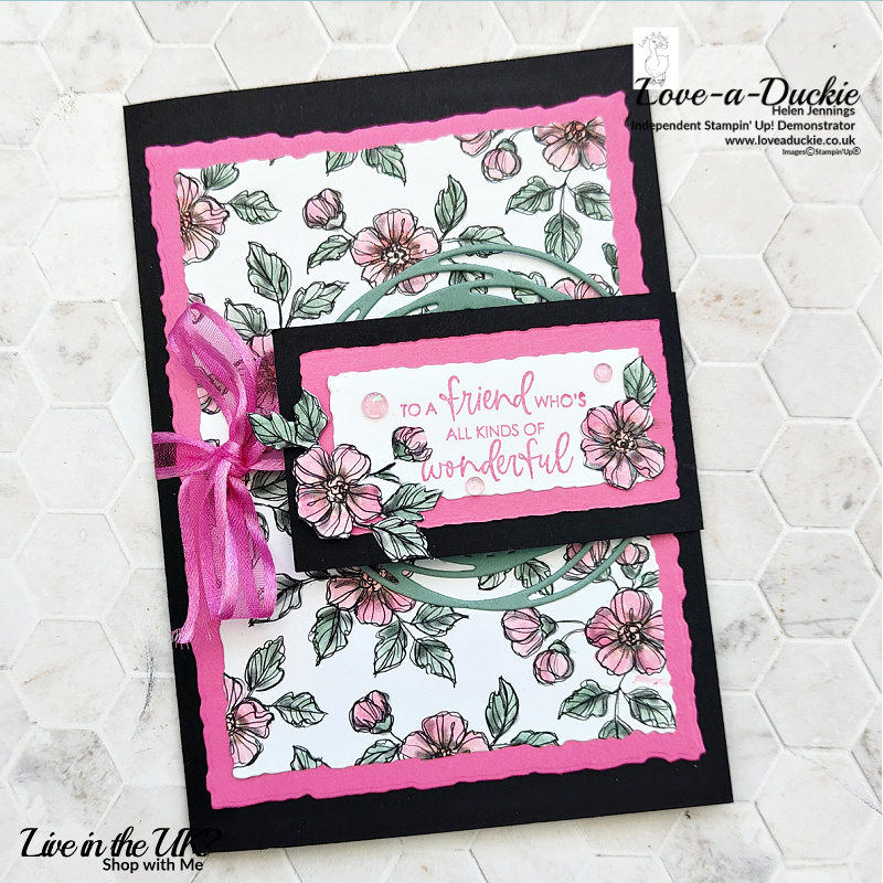 Floral Fancy Fold Card created by painting the Perfectly Pencilled Designer Series paper from Stampin' Up! with a Wink of Stella brush.