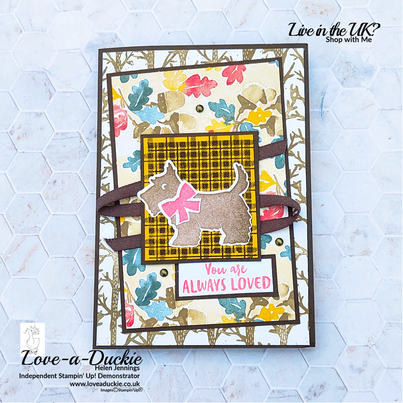 An autumn themed card featuring the Christmas Scottie Bundle and Rings of Love DSP from Stampin' Up!