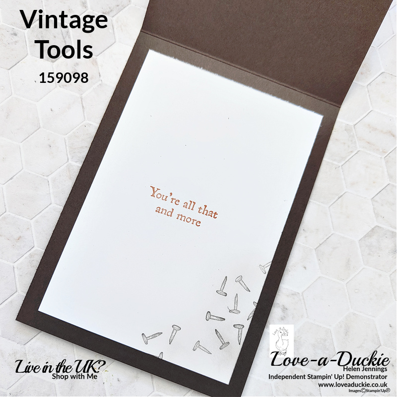 The insert on this quick and easy men's card was stamped with Stampin' Up's Vintage Tools set.