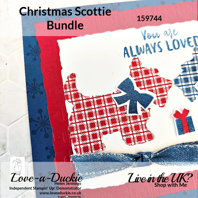 Background stamping, embossing and punched Christmas Scotties dogs from Stampin' Up on this Tartan Dogs Christmas Card