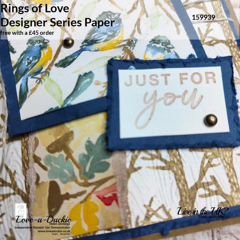 Distressing, embossing and crumpling to create texture on this card using Stampin' Up's Rings of Love DSP
