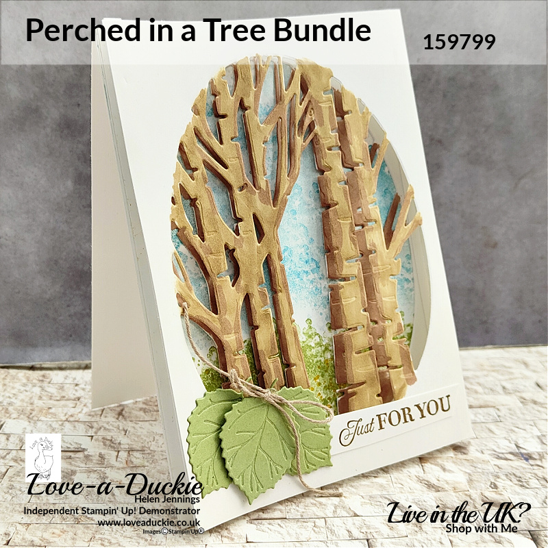 Die cut trees and leaves in this diorama card using Stampin' Up's Perched in a Tree bundle.