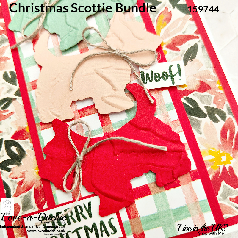 Using Embossing folders to add texture to cards in this Christmas Card using Stampin' Up's Christmas Scottie bundle.