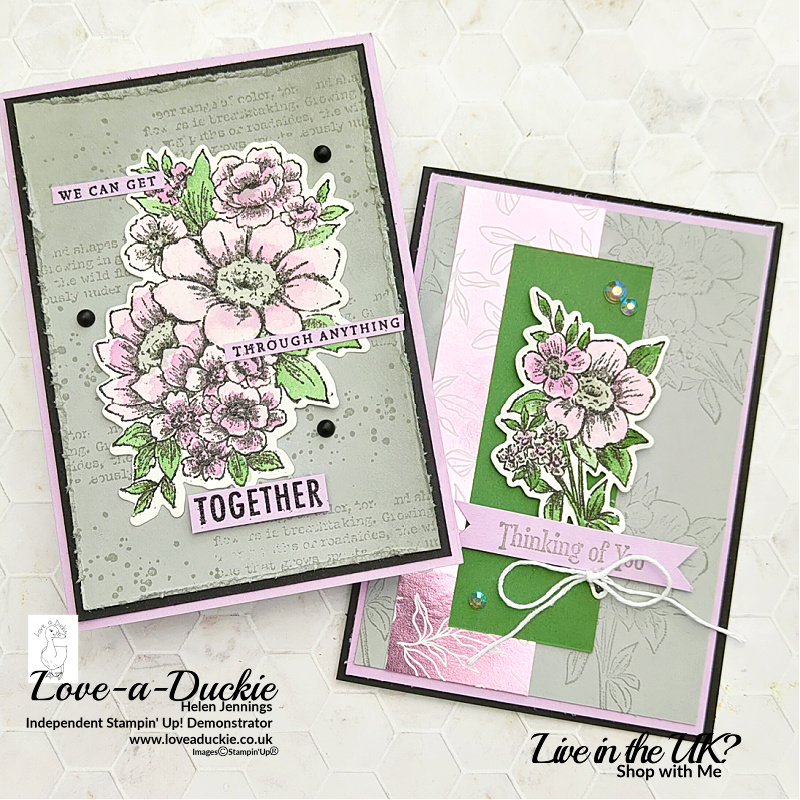 Two cards that are heat embossed and water coloured using Stampin' Up sets 