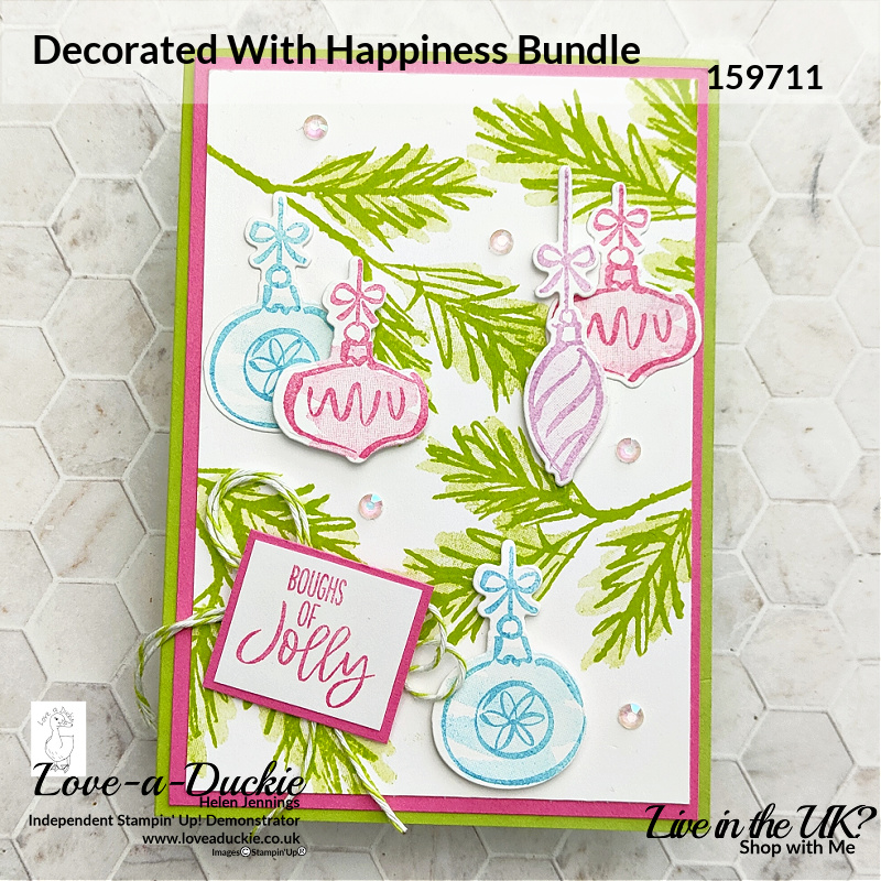 A bright contemporary Christmas Card using the Decorated with happiness bundle from Stampin' Up!