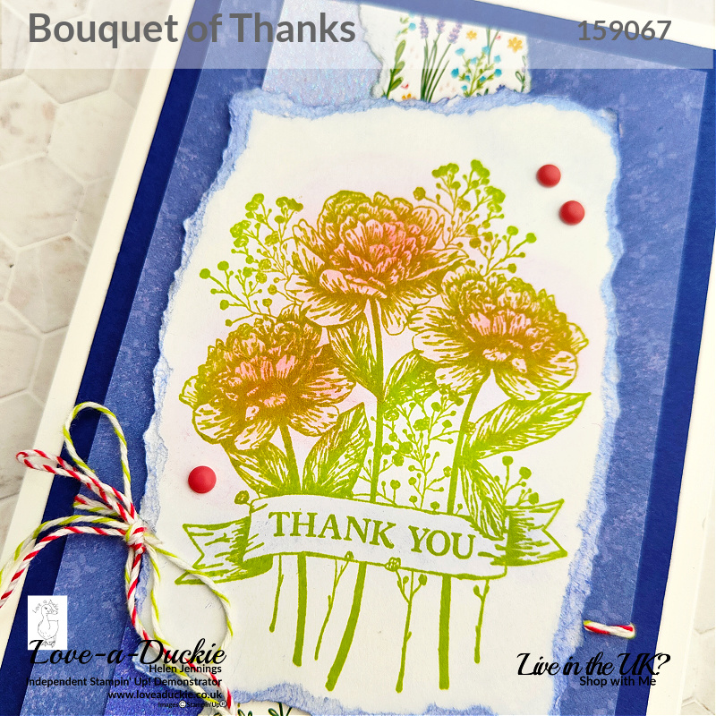 Ink blending and torn edges on this Thank You card using the Bouquet of thanks stamp set and Tea Boutique papers from Stampin' Up!