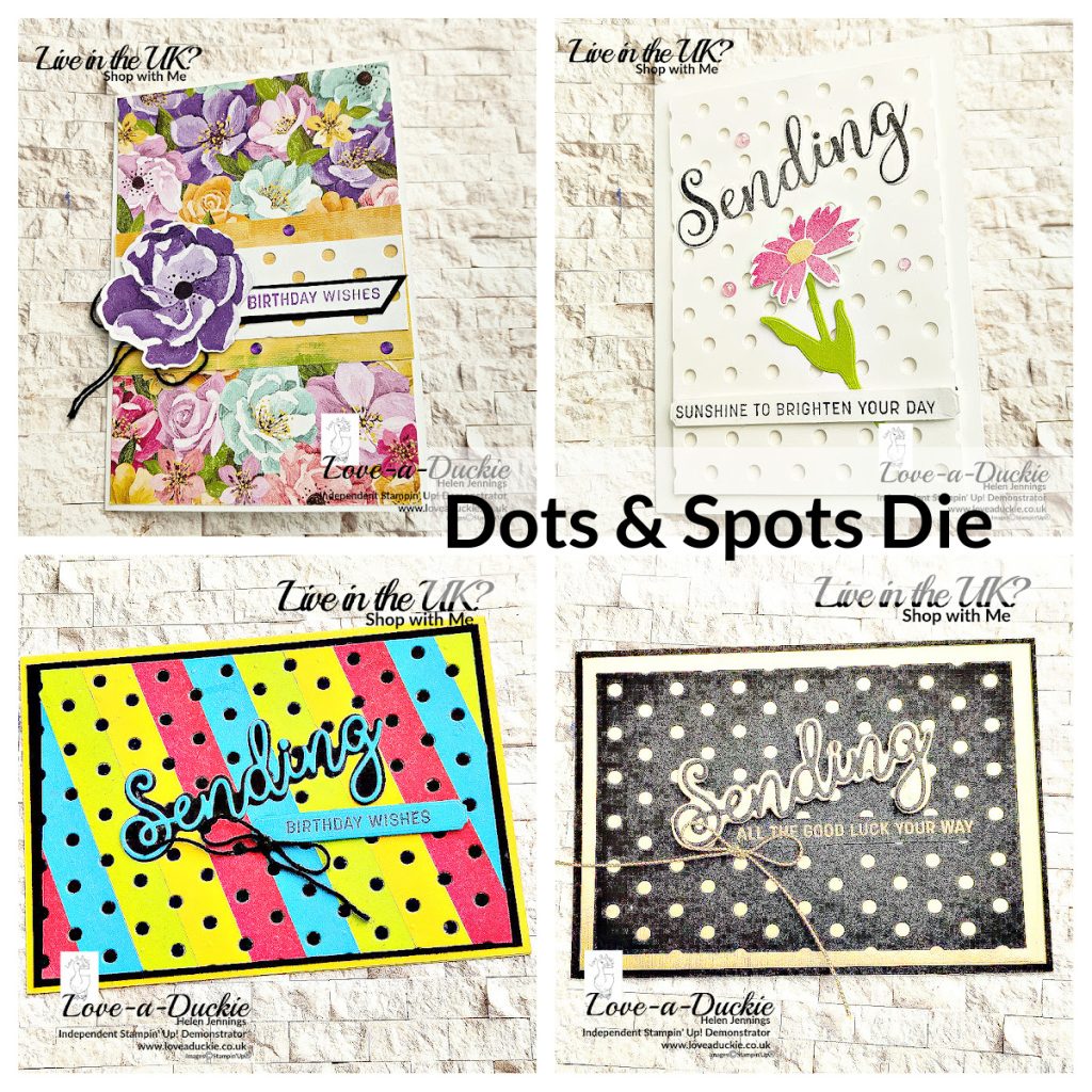 Four different cards using Stampin'' Up's Spots & Dots die.