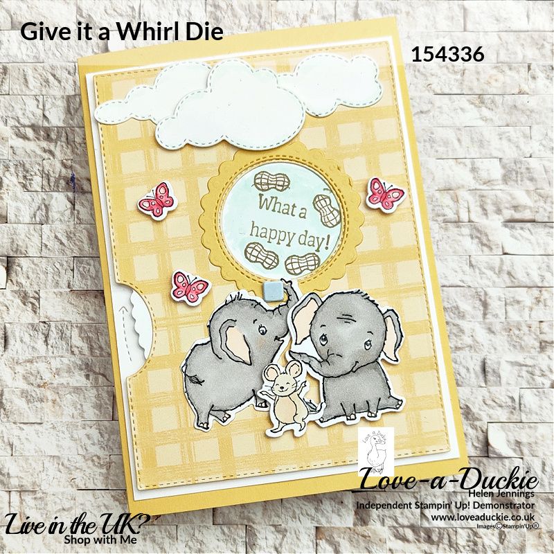 Creating Cards with Movement in this Spinner card using Stampin' Up's Give it a Whirl die and Elephant parade bundle