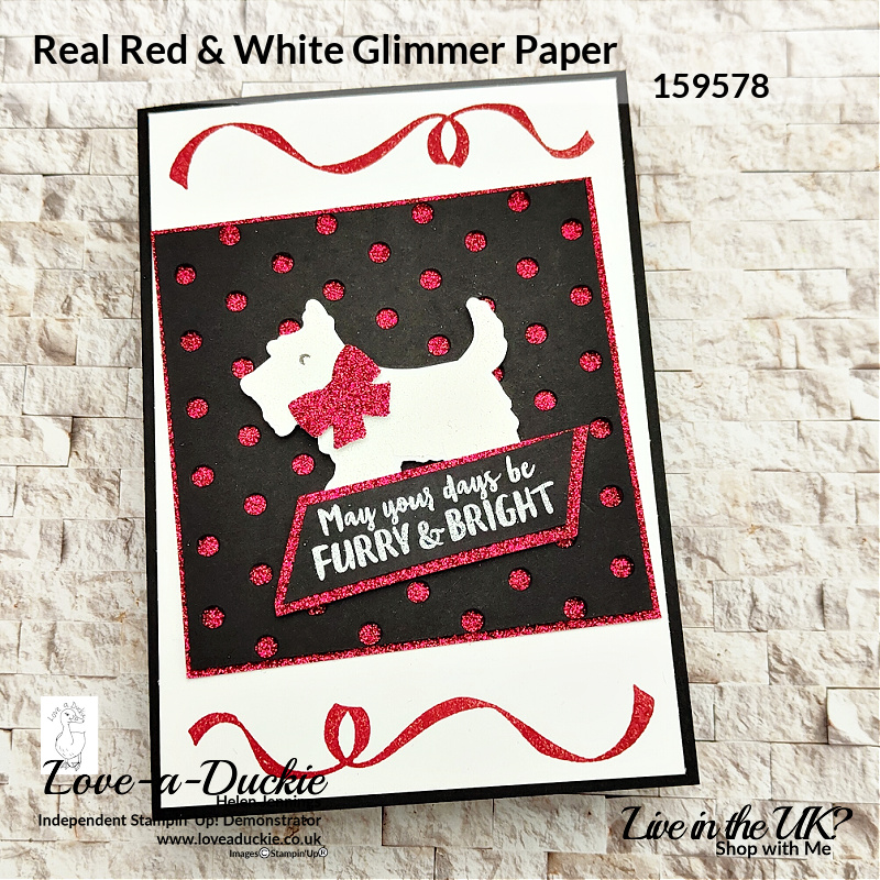 Using the Christmas Scottie bundle from Stampin' Up and combining it with Real Red & White glimmer paper