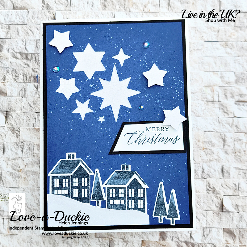 splattering ink in cardmaking using white craft ink, starlit punch and Window Wishes bundle from Stampin' Up!