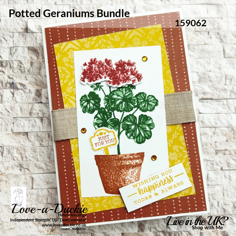 A geranium in a pot using a two step stamping technique and the Potted Geraniums bundle from Stampin' Up!