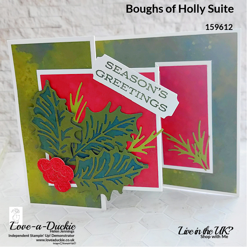 The holly berries in this z fold card are created using glimmer paper from Stampin' Up!