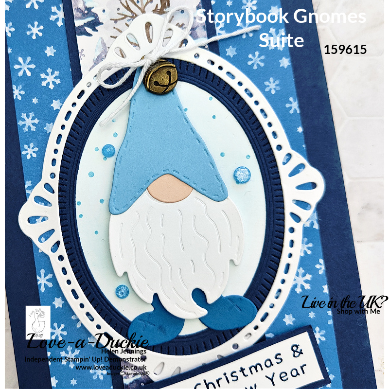 A gnome card with a flat jingle bell on his hat using Storybook Gnomes Suite from Stampin' Up!