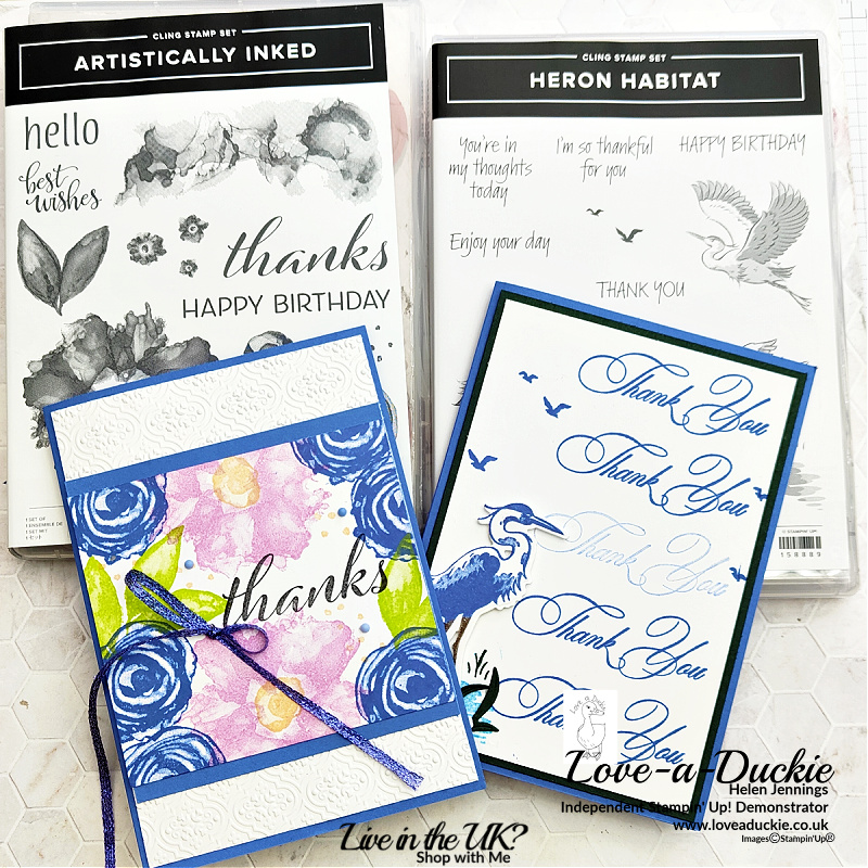 Thank You cards for all using the Artistically Inked and Heron habitat stamp sets from Stampin' Up!