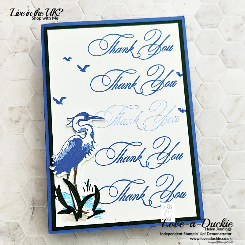 A masculine thank you card featuring the hinge technique with the Stamparatus and the Heron habitat bundle from Stampin' Up!