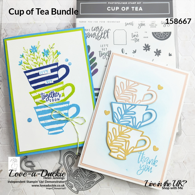 Two Techniques for Creating Stacked Images on Cards using Stampin' Up's Cup of Tea bundle