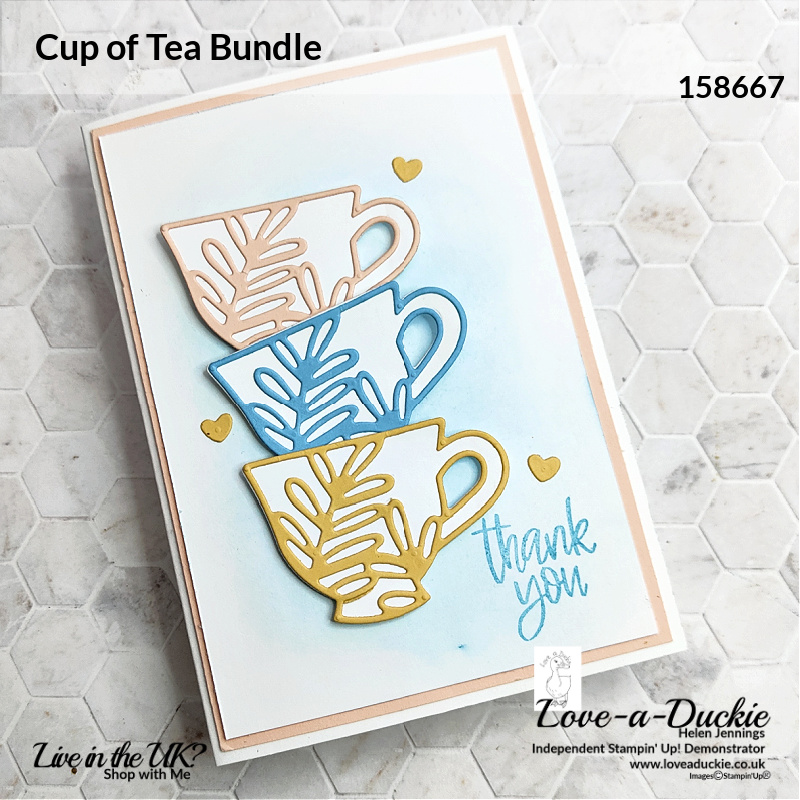 Using die cuts to create a stacked effect on this thank you card using the Cup of Tea bundle from Stampin' Up!