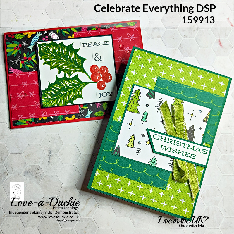 Two Christmas Cards using a sketch and Stampin' Up's Celebrate Everything Designer Series paper.