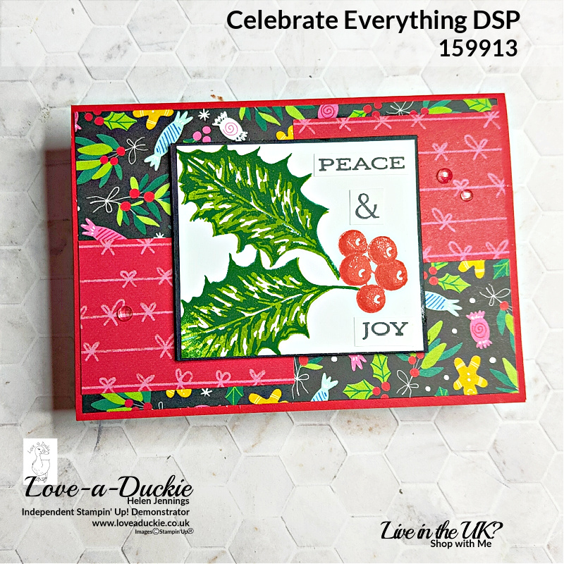 A holly card using Stampin' Up's Leaves of Holly stamp set.