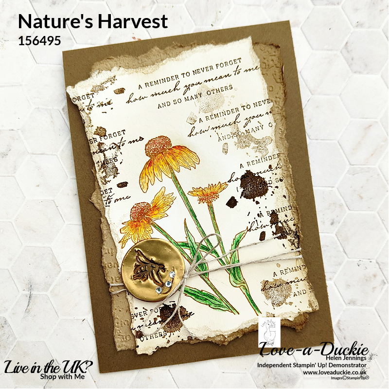 A vintage style card using the Nature's Harvest stamp set from Stampin' Up featuring a triple embossed faux wax seal