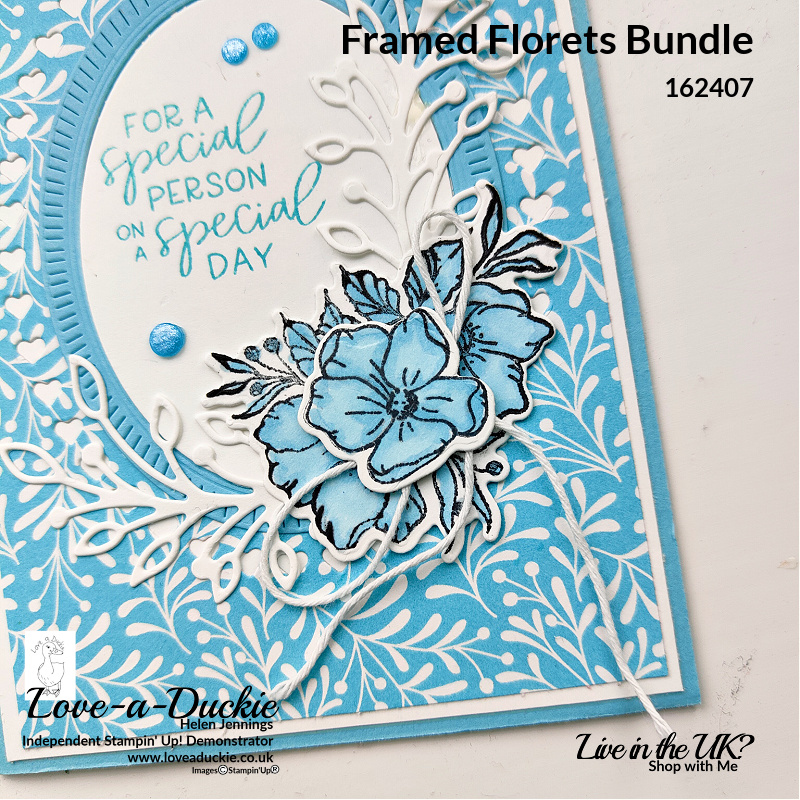 Different elements of the Fitting Florets collection have been used in this blue monochromatic card.
