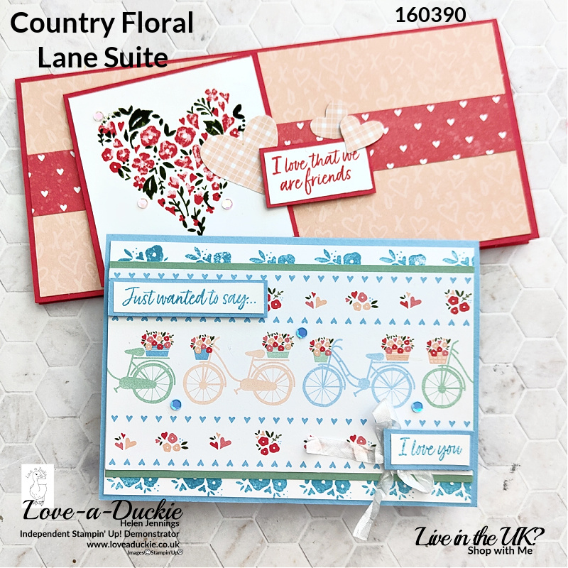 Stampin' Up's Country Lane Floral Suite was used to create these love and friendship cards.