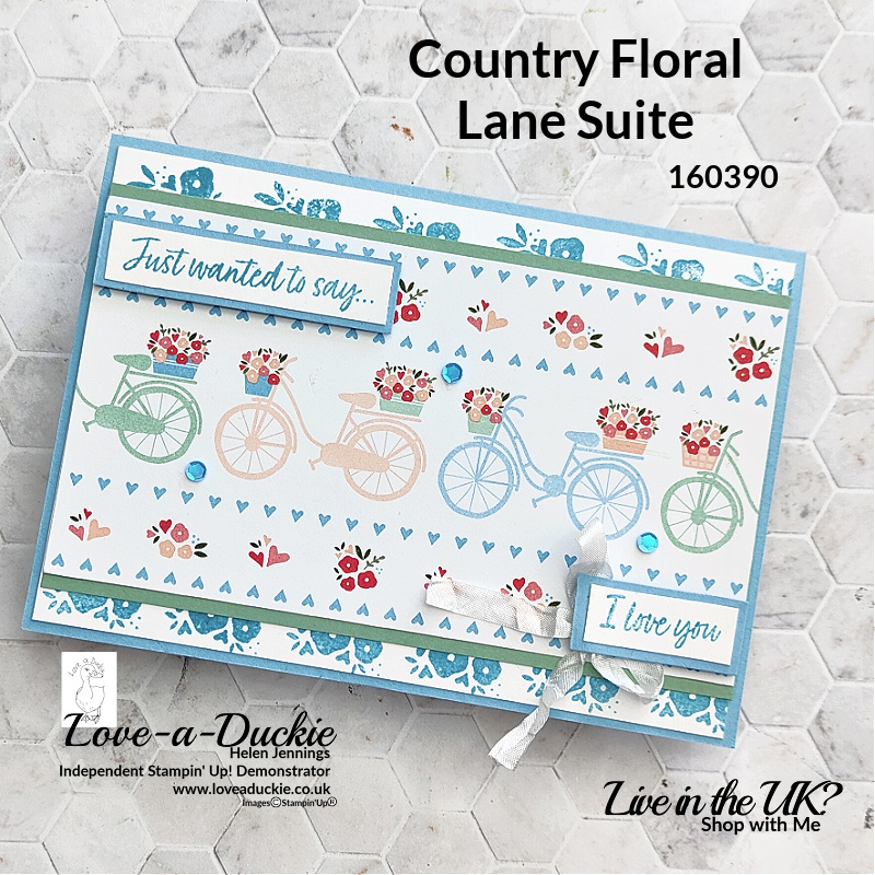 A love card featuring floral bicycles from the Country Floral lane patterned paper from Stampin' Up!