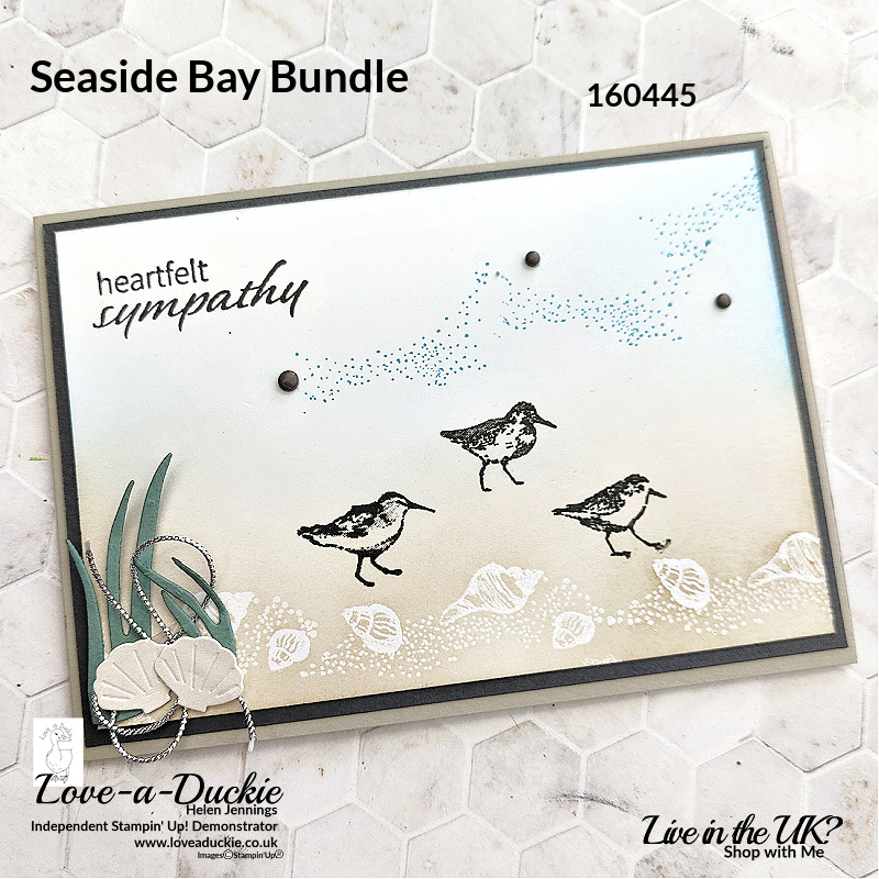 Emboss resist Technique on a sympathy card using Seaside bay bundle from Stampin' Up!