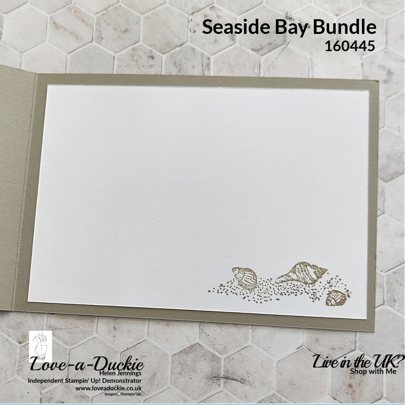 Stamping sea shells on a card insert using Stampin' Up's Seaside Bay bundle.