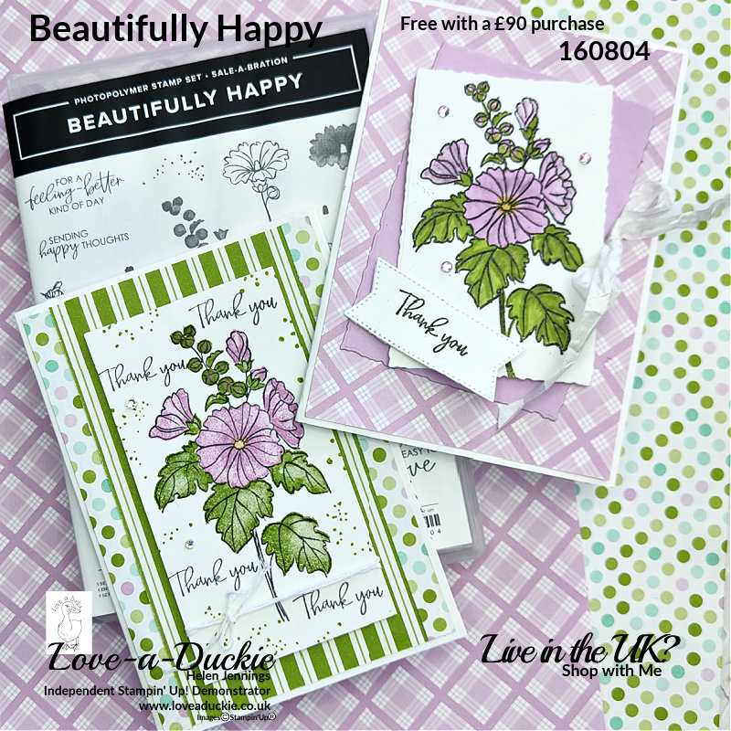 Two Floral Thank you cards created with the Beautifully Happy stamp set and Dandy Design papers from Stampin' Up!