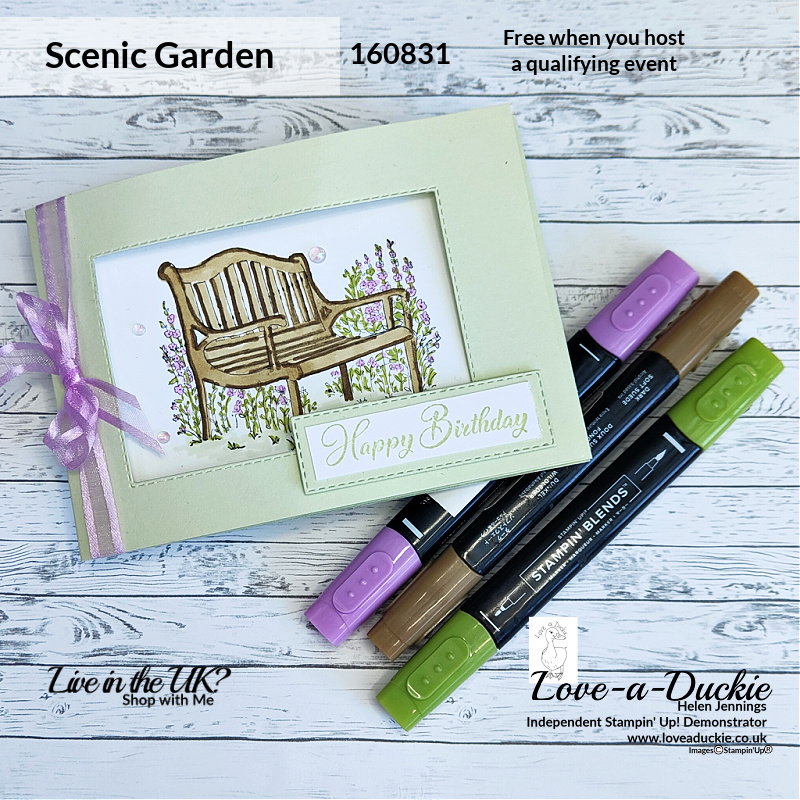 A fancy fold, tri fold card using Stampin' Up's Scenic Garden stamp set coloured with Stampin' Blends.