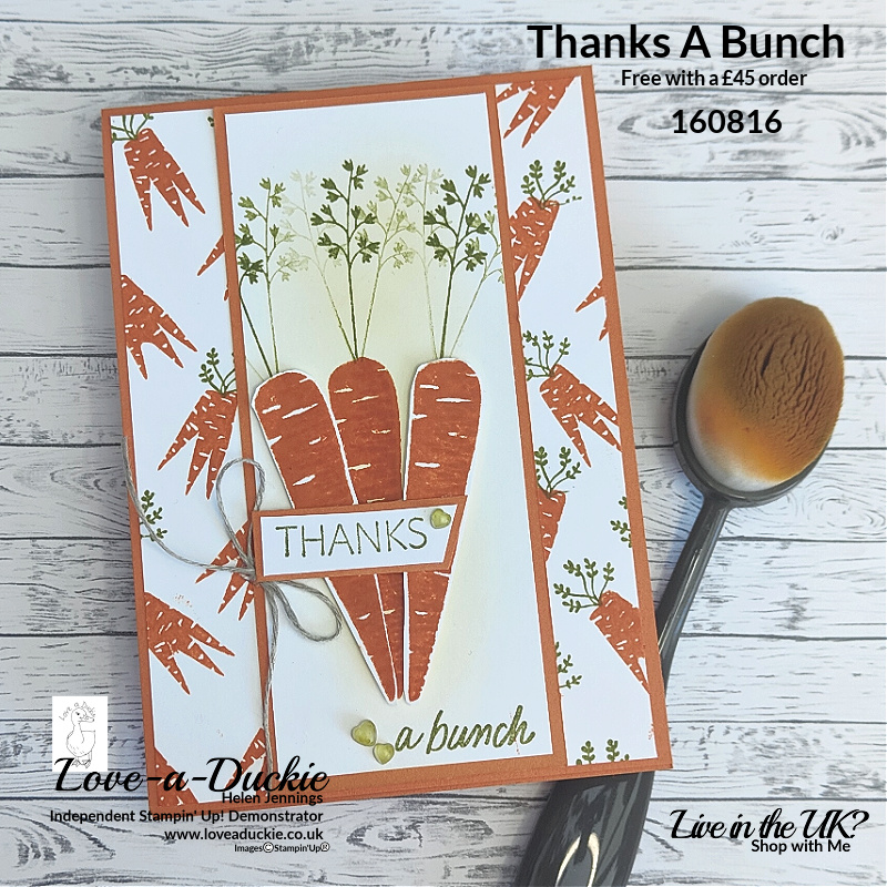 A Thank You  card with a front panel featuring carrots from the Thanks a Bunch stamp set from Stampin' Up!