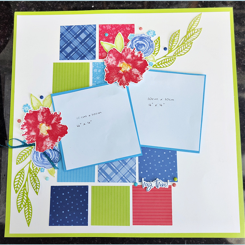 A scrapbook page using bright In Colors and floral stamped images from Stampin' Up!