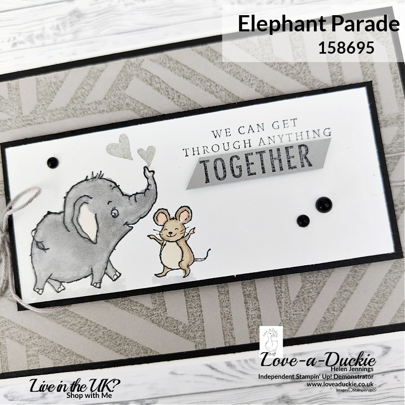 Using Background stamps to create a backdrop to this supportive Elephant card using the Layered Stripe and Elephant Bundle stamp sets from Stampin' Up!
