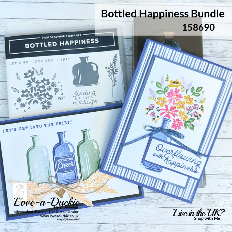 Two cards using the Bottled Happiness bundle, one colouring direct to stamp and the other with 2nd generation stamping.