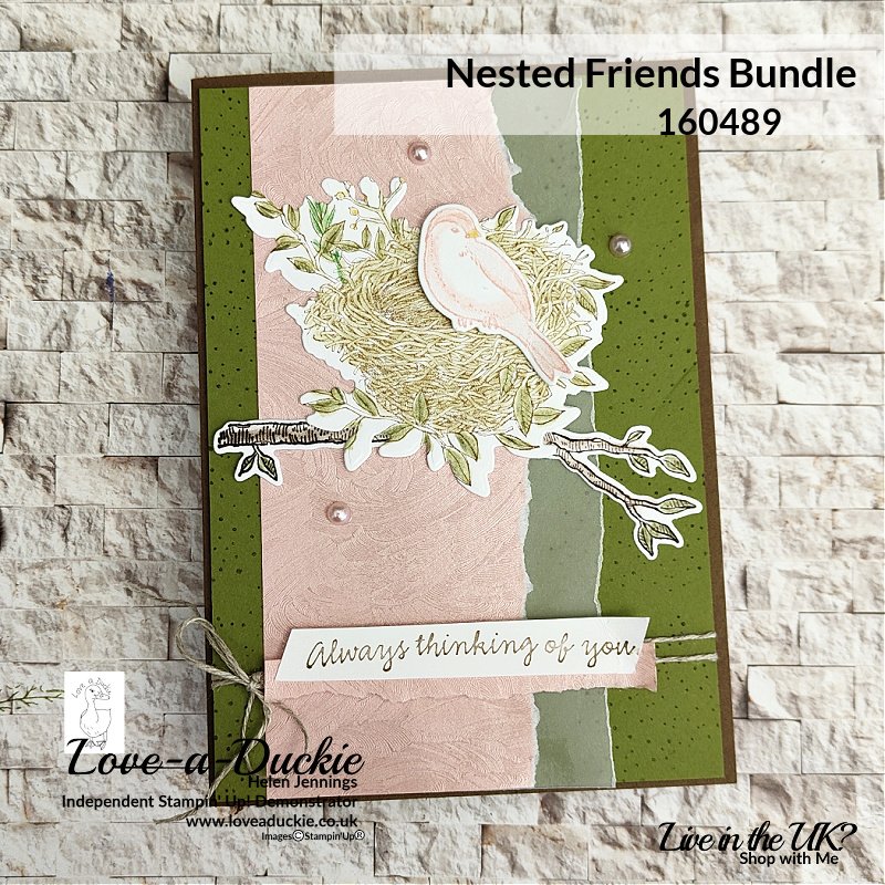 A stamped nest features in this thinking of you card using Stampin' Up's Nested Friends bundle