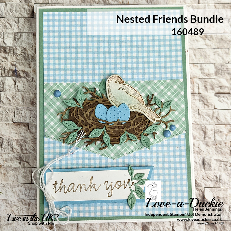 This die cut nest is so detailed in this Thank You card using the Nested Friends bundle from Stampin' Up!