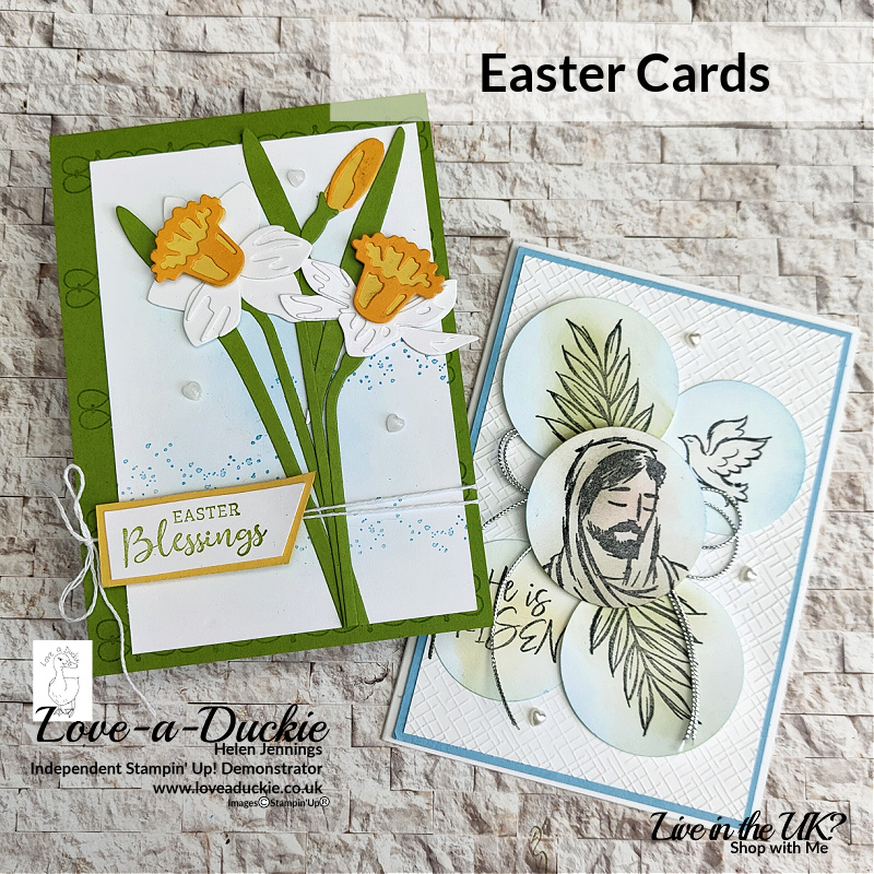 These two traditional Easter cards are created with the Daffodil Daydream stamp set and coordinating Daffodil dies and the Rejoice in Him stamp set, all from Stampin' Up!