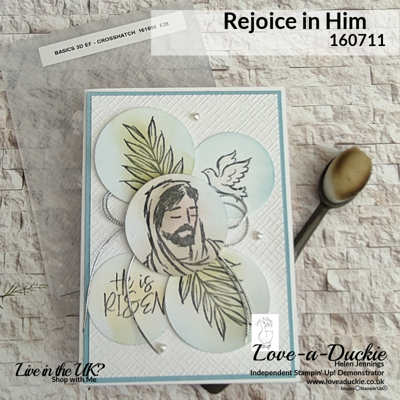 This traditional Easter card uses the Rejoice in Him stamp set from Stampin' Uo! and circular punches.