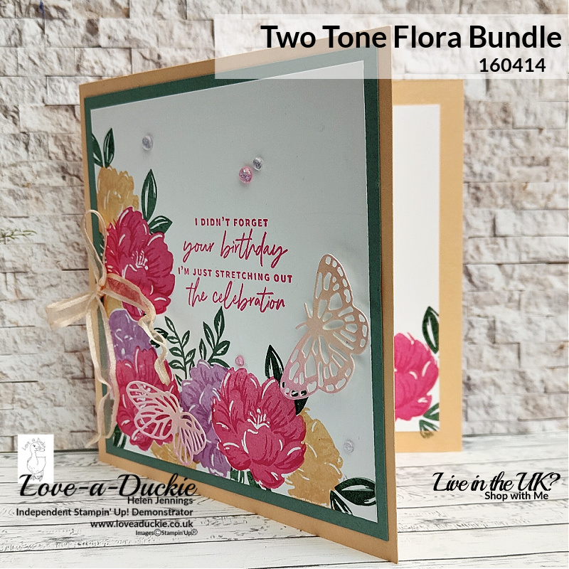 Stampin' Up's 2021-2023 In colors were used with the Two Tone Flora bundle to produce this card 
