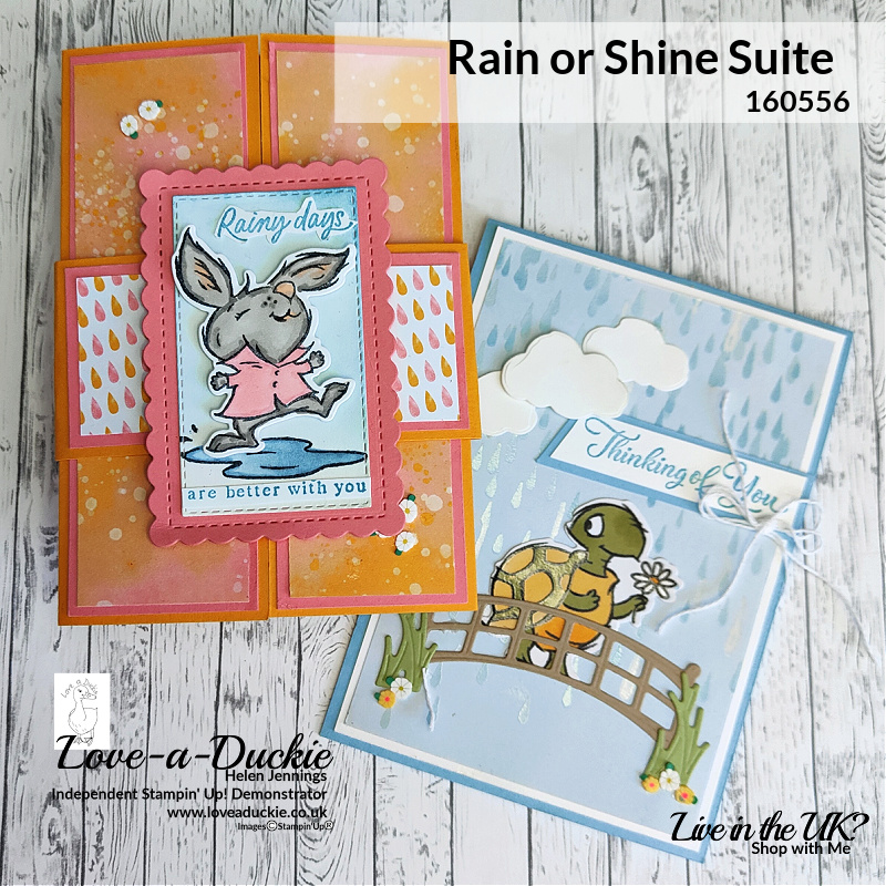 This fun cards feature the patterned paper from the Rain or Shine Specialty Designer series paper from Stampin' Up!