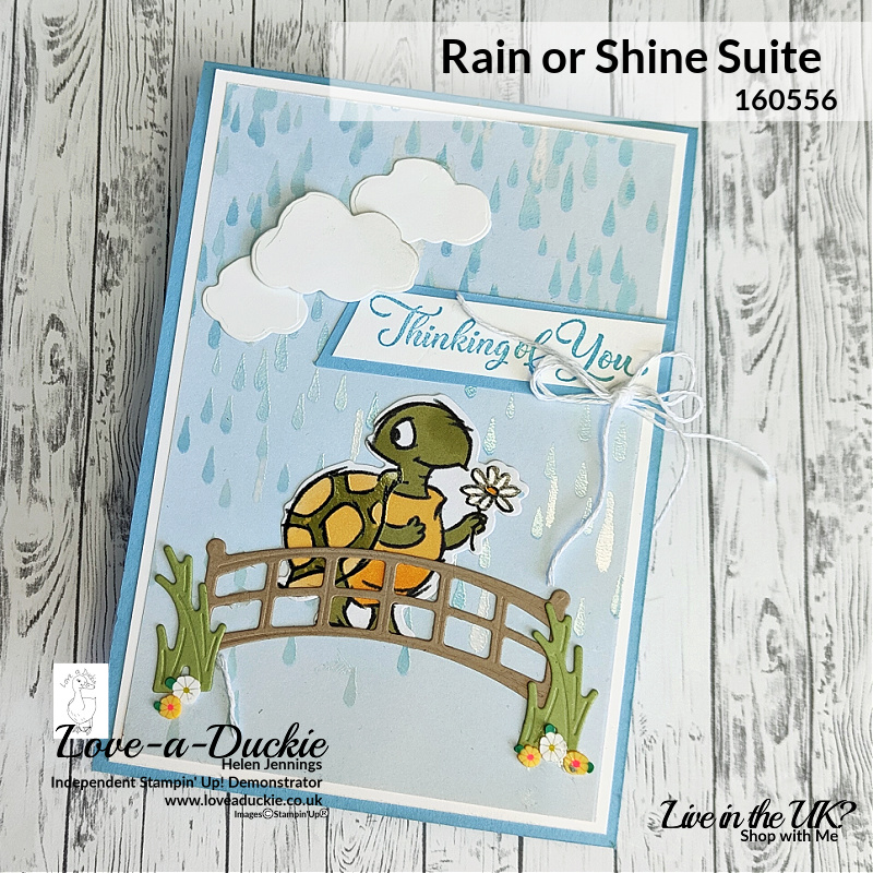The turtle on this thinking of you card is die cut using the Playing in the Rain bundle from Stampin' Up!